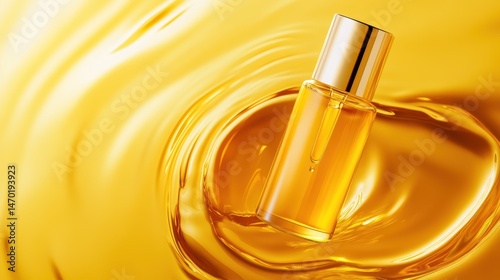Golden Oil Bottle in Liquid Swirl