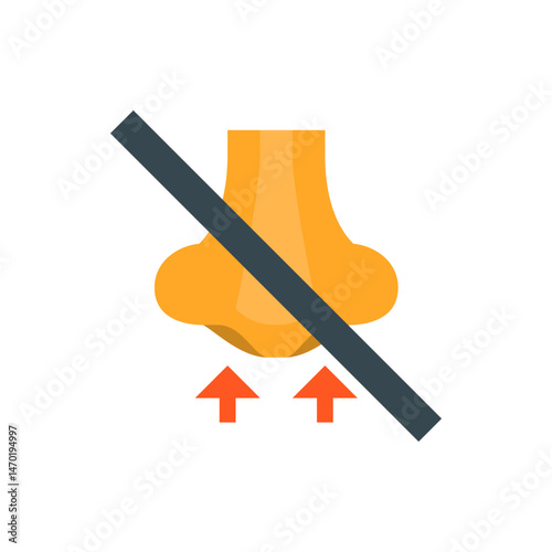 Illustration of a nose with a diagonal line through it and two upward pointing arrows below it