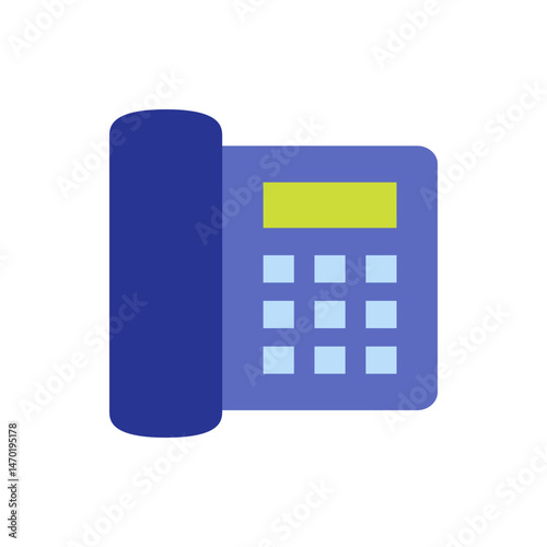 Illustration of a blue landline telephone with a handset and a keypad with a yellow display area