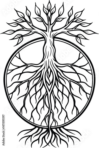 Root System Vector on White Background