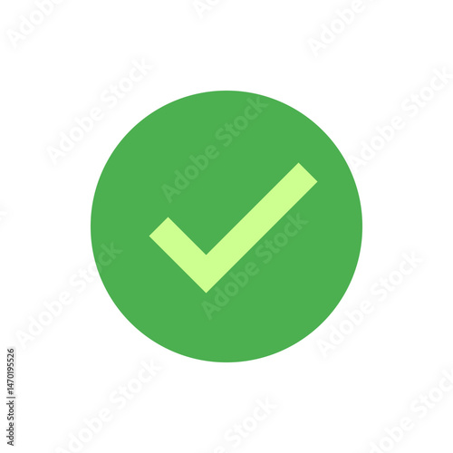 A green circle containing a light green check mark in the center on a white isolated background image