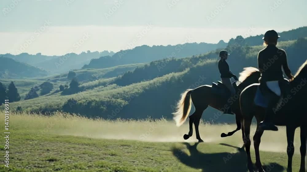 Silhouette of Horse Rider Galloping Across a Lush Green Meadow
