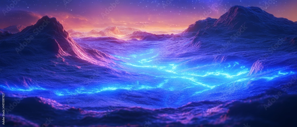 A blue and purple ocean with a bright blue line running through it
