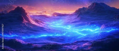 A blue and purple ocean with a bright blue line running through it