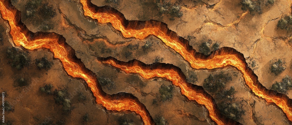 A lava flow with a red and orange color