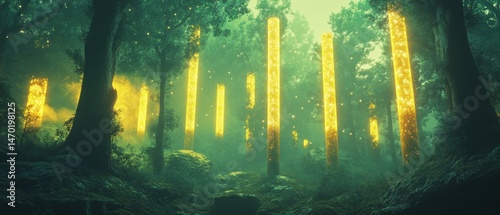 Obraz na płótnie A forest with glowing trees w salonie