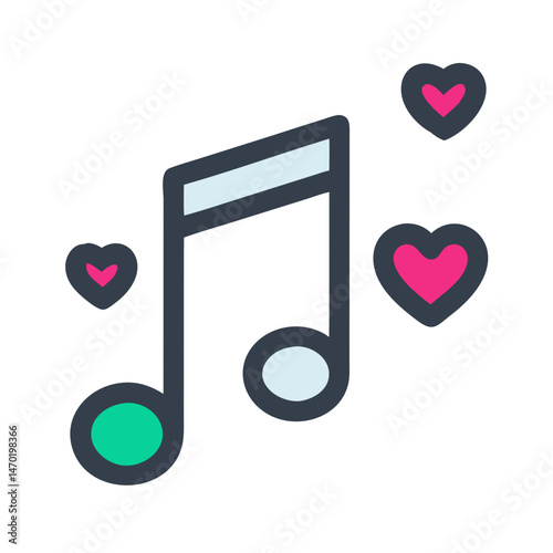 Music Note with Hearts Icon – Wedding and Romance Symbol