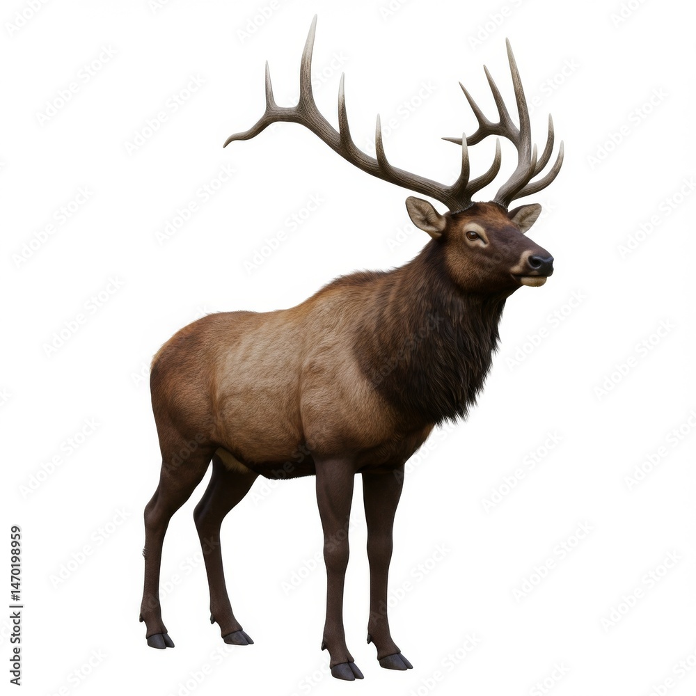Obraz premium Majestic Elk with Large Antlers on White Background