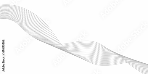  vector illustration of evenly spaced, curved gray lines forming a wave pattern on a white background, with the lines flowing smoothly from left to right and overlapping near the center.