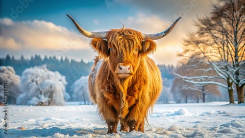 highland cow in winter
