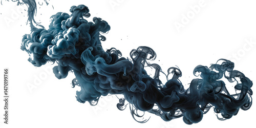 Blue smoke plume isolated on transparent background. Image of colorful smoke plume and festive background	