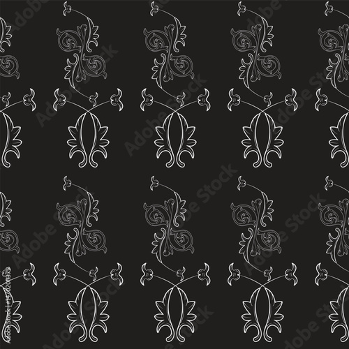 Seamless pattern with repetition monochrome outline flowery ornament