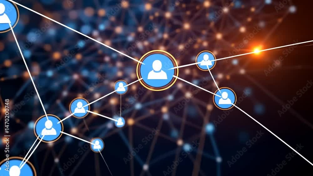 Abstract network design with glowing nodes and connections.