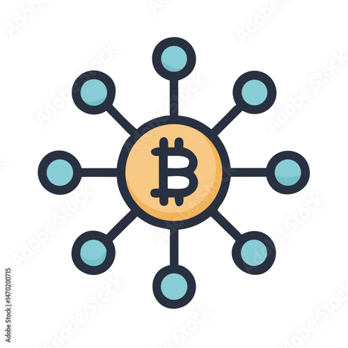 Network Nodes Around Bitcoin Symbol Icon – Blockchain and Cryptocurrency Network