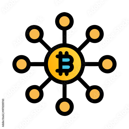 Network Nodes Around Bitcoin Symbol Icon – Blockchain and Cryptocurrency Network