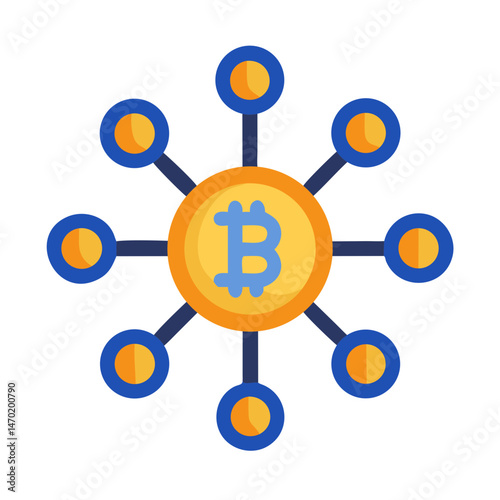 Network Nodes Around Bitcoin Symbol Icon – Blockchain and Cryptocurrency Network