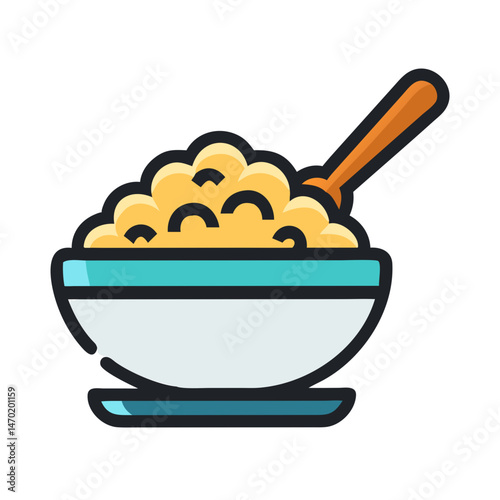 Oatmeal Bowl with Spoon Icon – Healthy Breakfast and Nutrition Symbol
