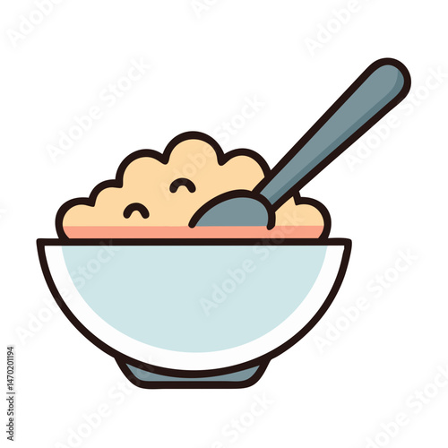 Oatmeal Bowl with Spoon Icon – Healthy Breakfast and Nutrition Symbol