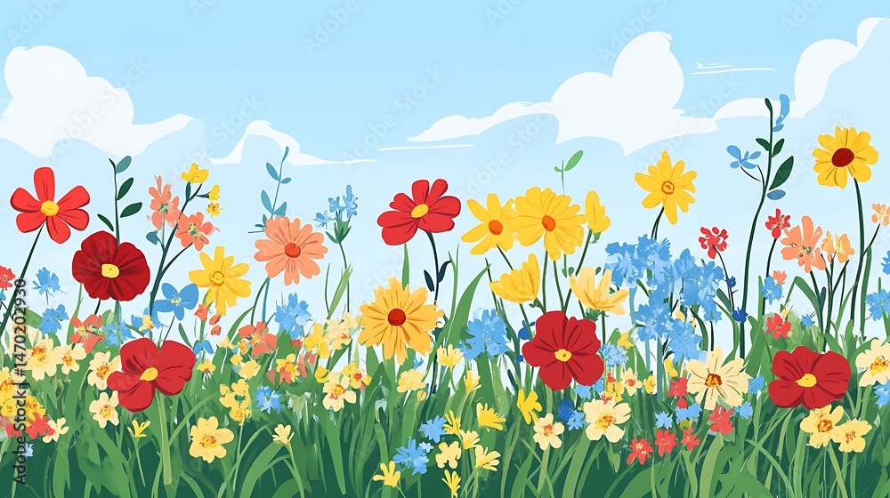 Naklejka premium Colorful Wildflowers with Sunny Meadow.