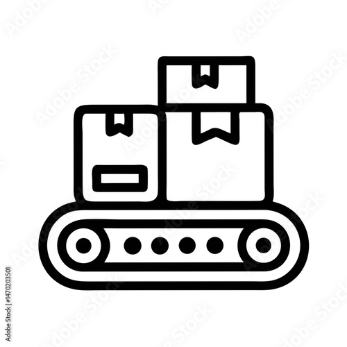 Package on Production Line Icon – Supply Chain and Manufacturing Symbol