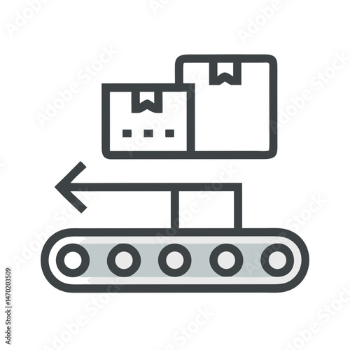 Package on Production Line Icon – Supply Chain and Manufacturing Symbol