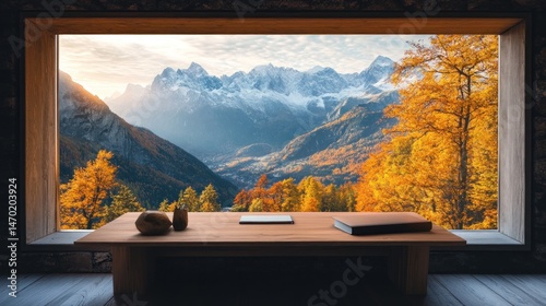 Autumn mountain view from a window seat
