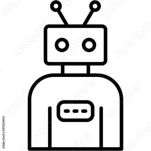 Robot Line Icon, Robot Icon – AI Bot, Android, Technology Robot Line & Flat Vector

