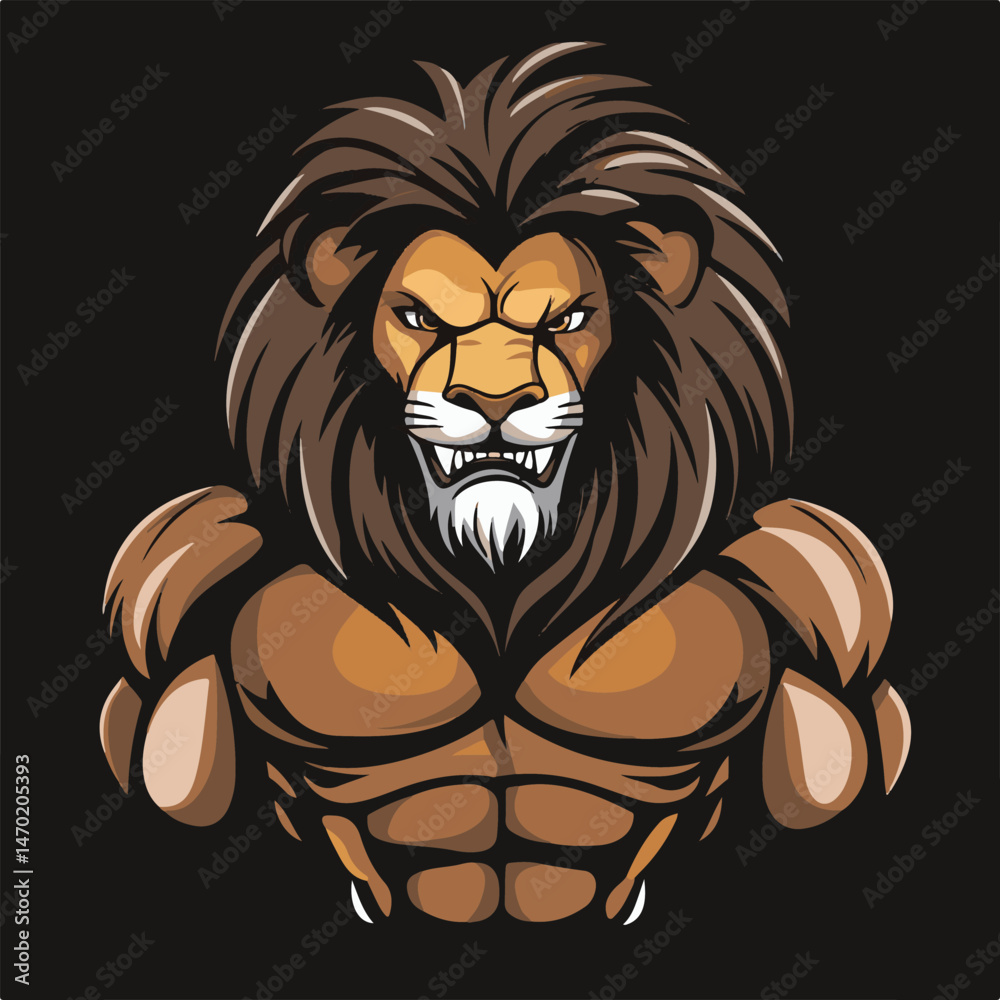 Obraz premium Muscular Lion Cartoon Vector Illustration With Intense Expression And Dynamic Lighting