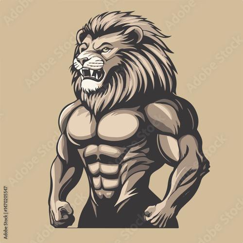 Muscular Lion Man Standing Tall With Powerful Physique And Intense Expression