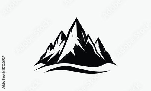 mountain range silhouette, rocky peaks vector, landscape ridge outline, black white mountains