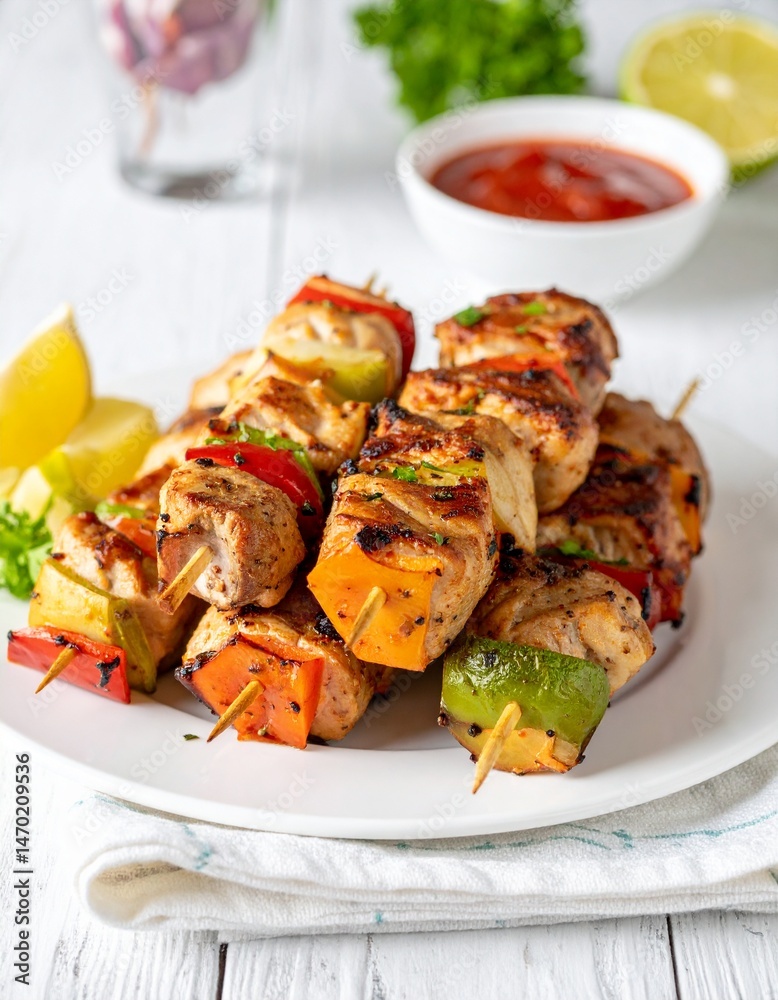 plate full of shish kebabs