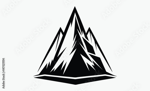 mountain silhouette vector, rocky peak outline, alpine ridge shape, nature landscape graphic, black white mountains