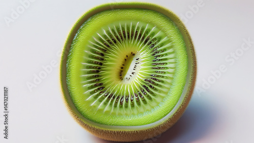 This image presents a cross section of a kiwi fruit.