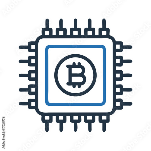 Processor Chip with Bitcoin Core Icon – Cryptocurrency and Technology Symbol

