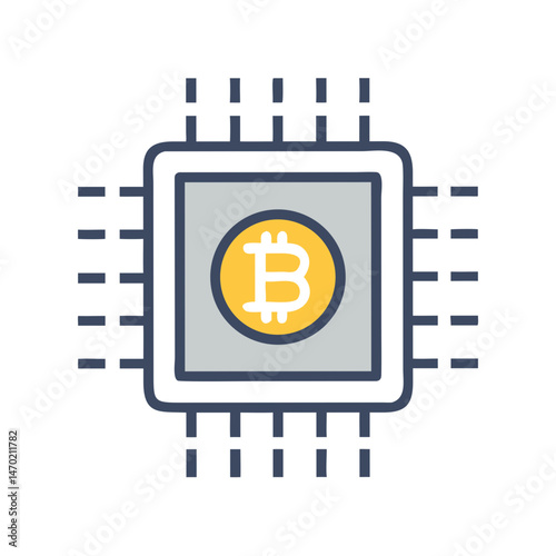 Processor Chip with Bitcoin Core Icon – Cryptocurrency and Technology Symbol

