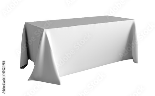 Table covered with blank tablecloth isolated on isolated. Realistic mockup. Mockup template for design