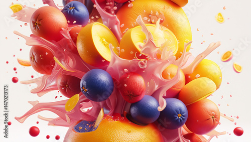This image presents a vibrant and dynamic 3D rendered scene.