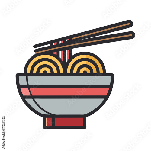 Ramen Bowl with Chopsticks Icon – Japanese Noodle Dish Symbol