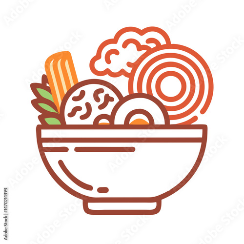 Ramen Bowl with Egg and Vegetables Icon – Japanese Dish Symbol