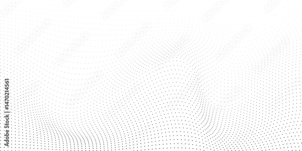 Abstract halftone background with wavy surface made of black dots on white modern dots background modern