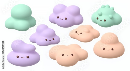 Cartoonish Food Foams 3D Rendering Isometric in Pastel Colors Isolated on White Background