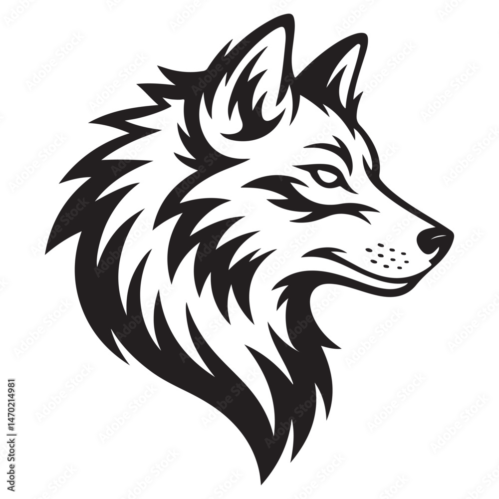 Fierce Wolf Head Silhouette with Sharp Features Fierce Wolf Head Silhouette with Sharp Features