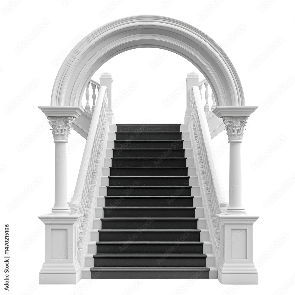 Obraz premium Elegant white staircase under archway impressive interior design modern style isolated on transparent background