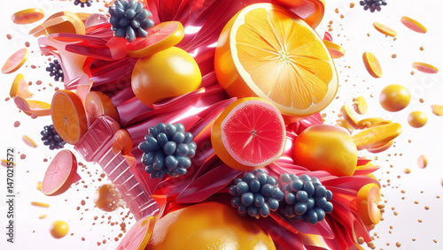 This image presents a vibrant and dynamic 3D rendered scene.