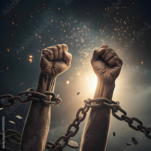 hands breaking chains freedom