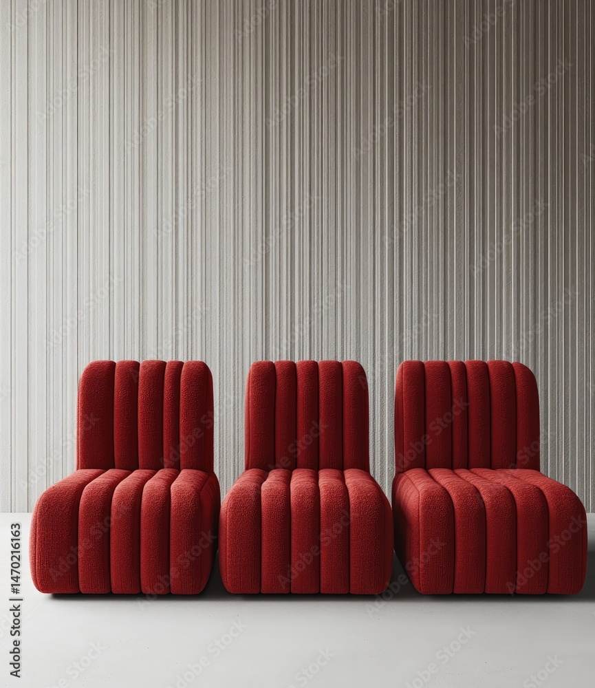 Fototapeta premium Three red lounge chairs in a row