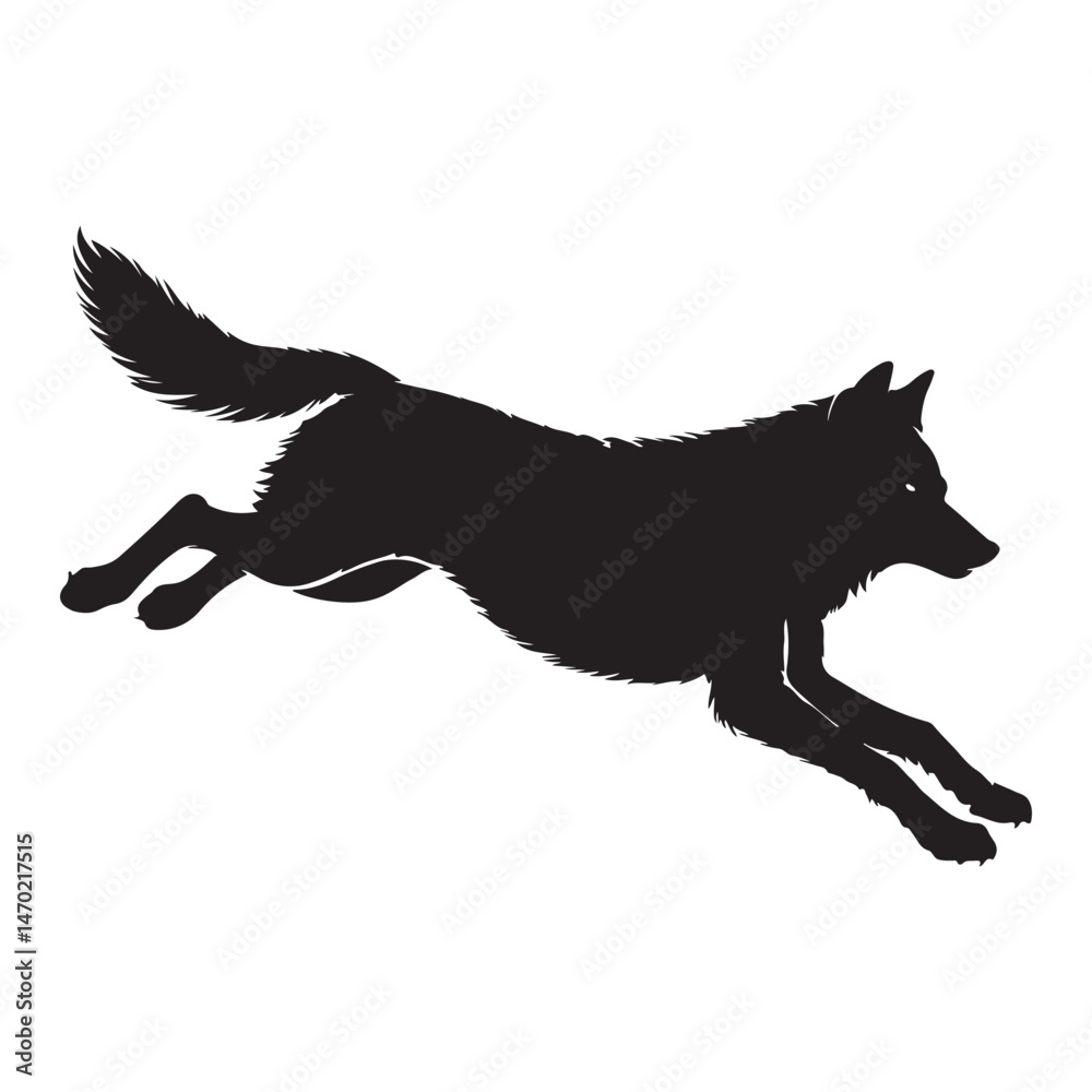 Fototapeta premium Leaping Wolf Silhouette with Extended Legs
