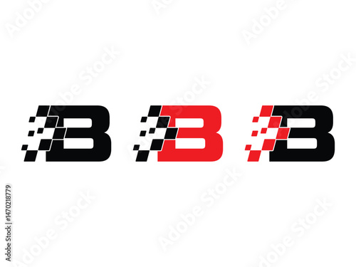 Letter B with racing flag symbol icon design vector isolated transparent background