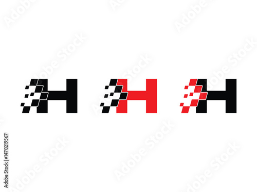 Letter H with racing flag symbol icon design vector isolated transparent background