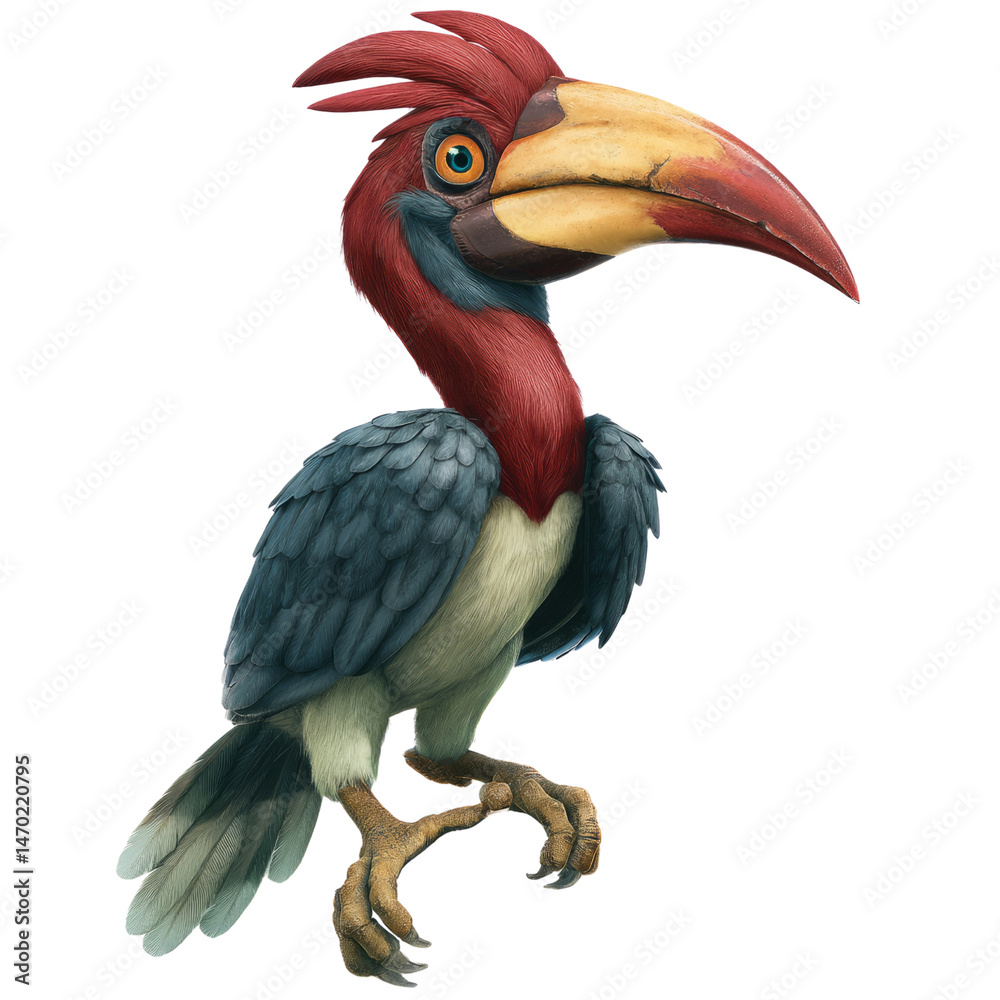 Fototapeta premium Colorful cartoon bird character with transparent background digital art whimsical style